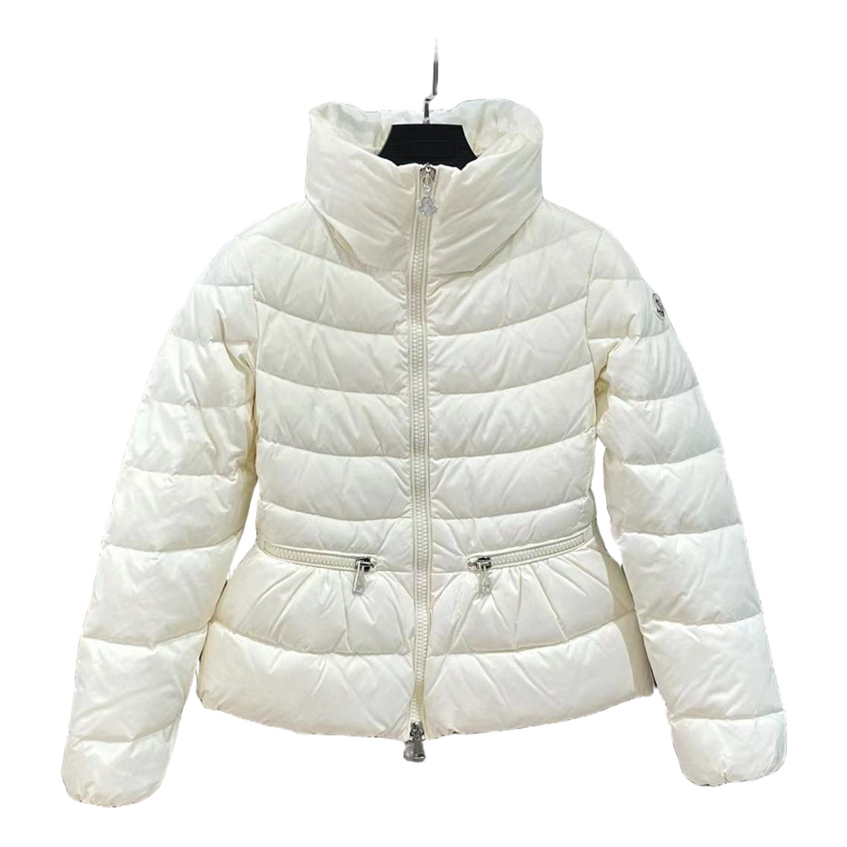 Moncler Drawstring-Waist Stand-Collar Puffer Jacket | Ivory | Drawstring Waist