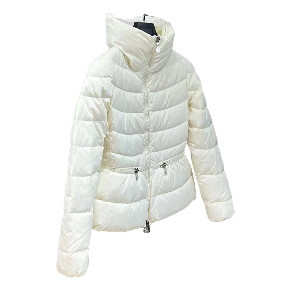 Moncler Drawstring-Waist Stand-Collar Puffer Jacket | Ivory | Drawstring Waist