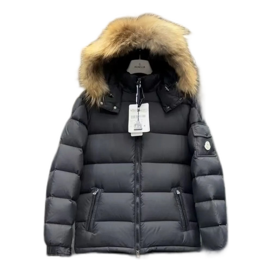 Moncler Fur-Trim Hooded Short Puffer Jacket | Black | Fur-Trim Hood
