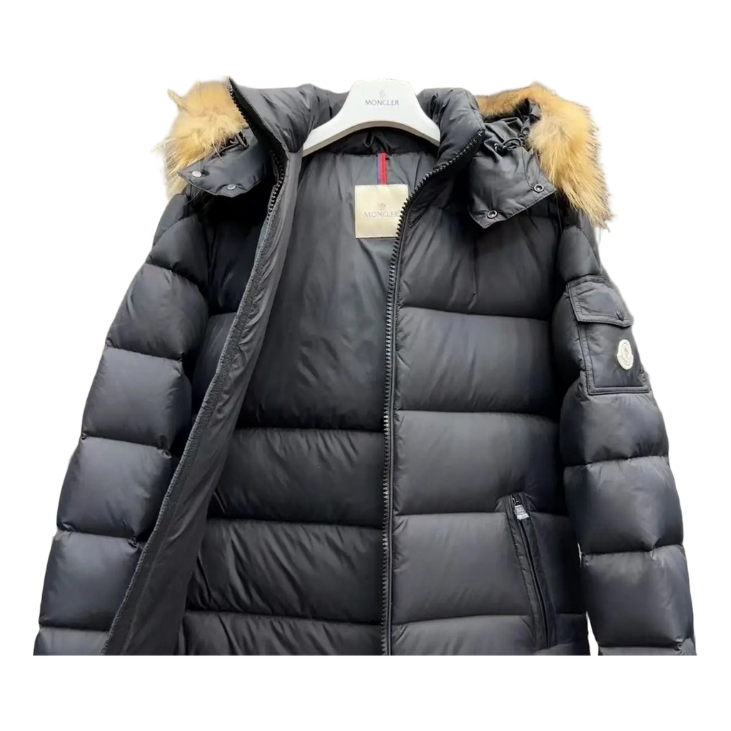 Moncler Fur-Trim Hooded Short Puffer Jacket | Black | Fur-Trim Hood