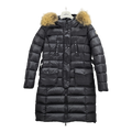 Moncler Four-Pocket Fur-Trim Hooded Long Puffer Coat | Black | Fur Trim