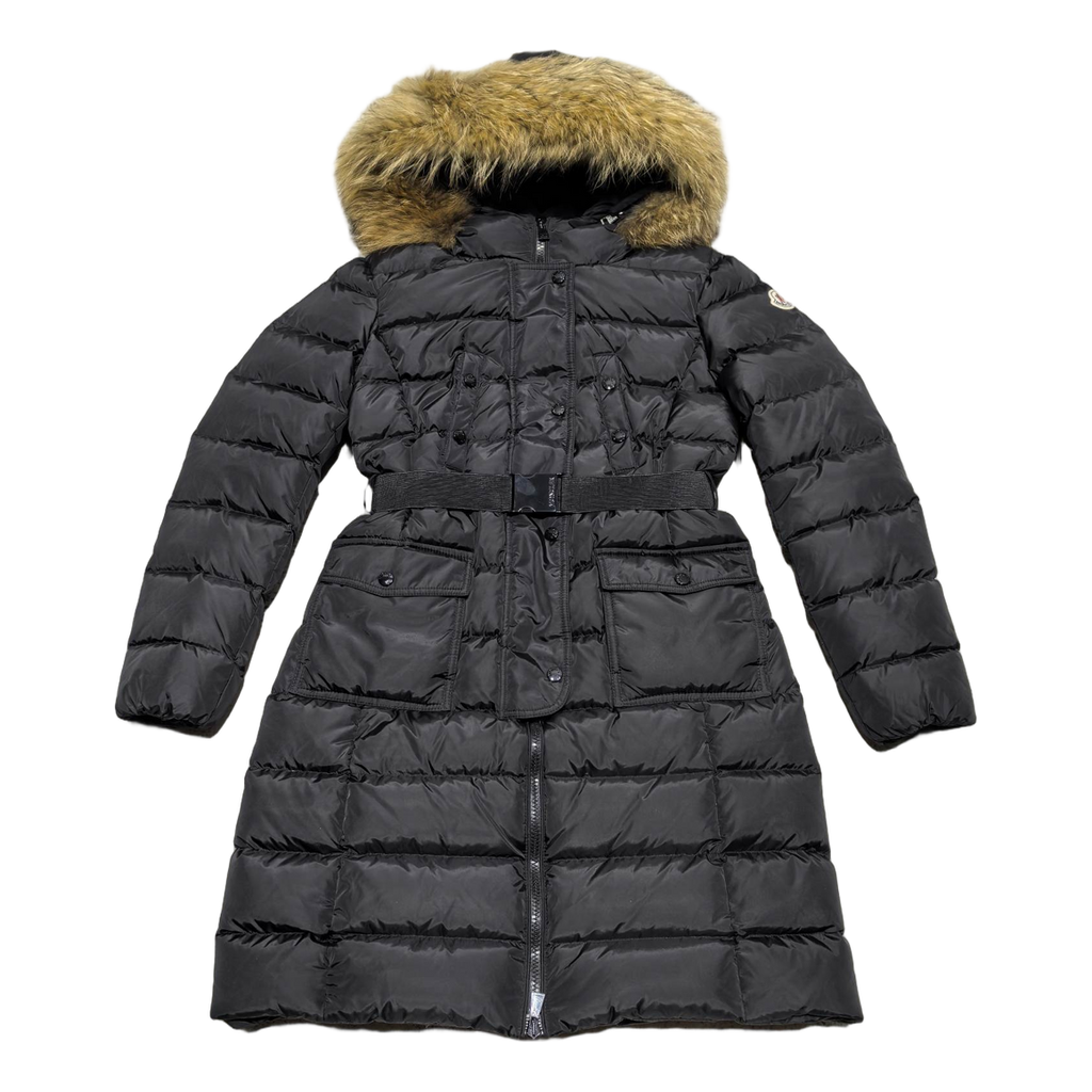 Moncler Four-Pocket Fur-Trim Hooded Long Puffer Coat | Black | Fur Trim