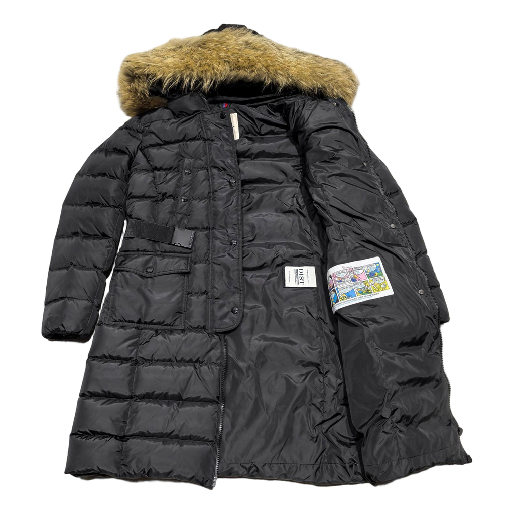 Moncler Four-Pocket Fur-Trim Hooded Long Puffer Coat | Black | Fur Trim