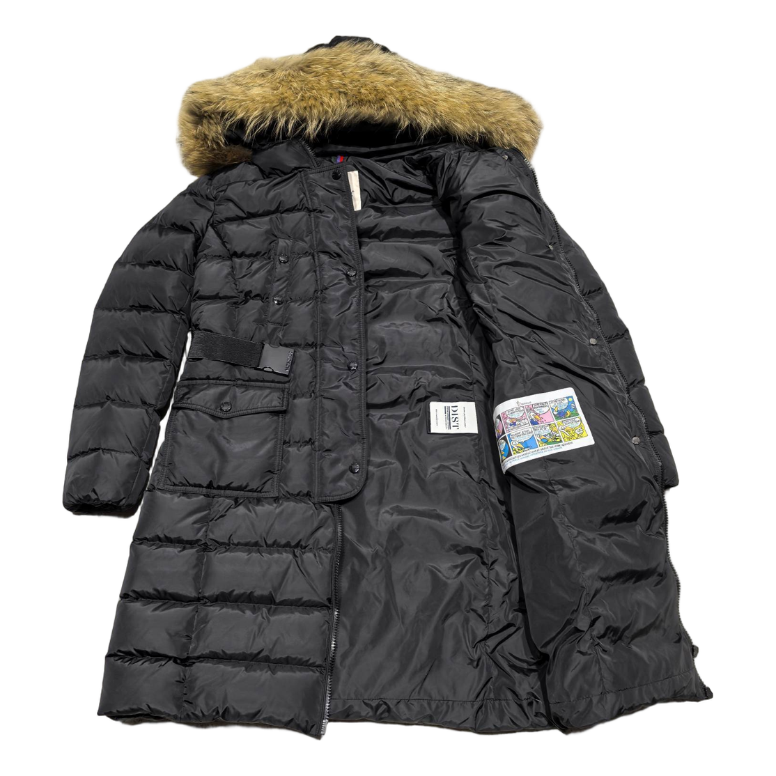 Moncler Four-Pocket Fur-Trim Hooded Long Puffer Coat | Black | Fur Trim