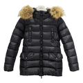 Moncler Four-Pocket Belted Fur-Trim Puffer Jacket | Black | Belted | Fur Trim