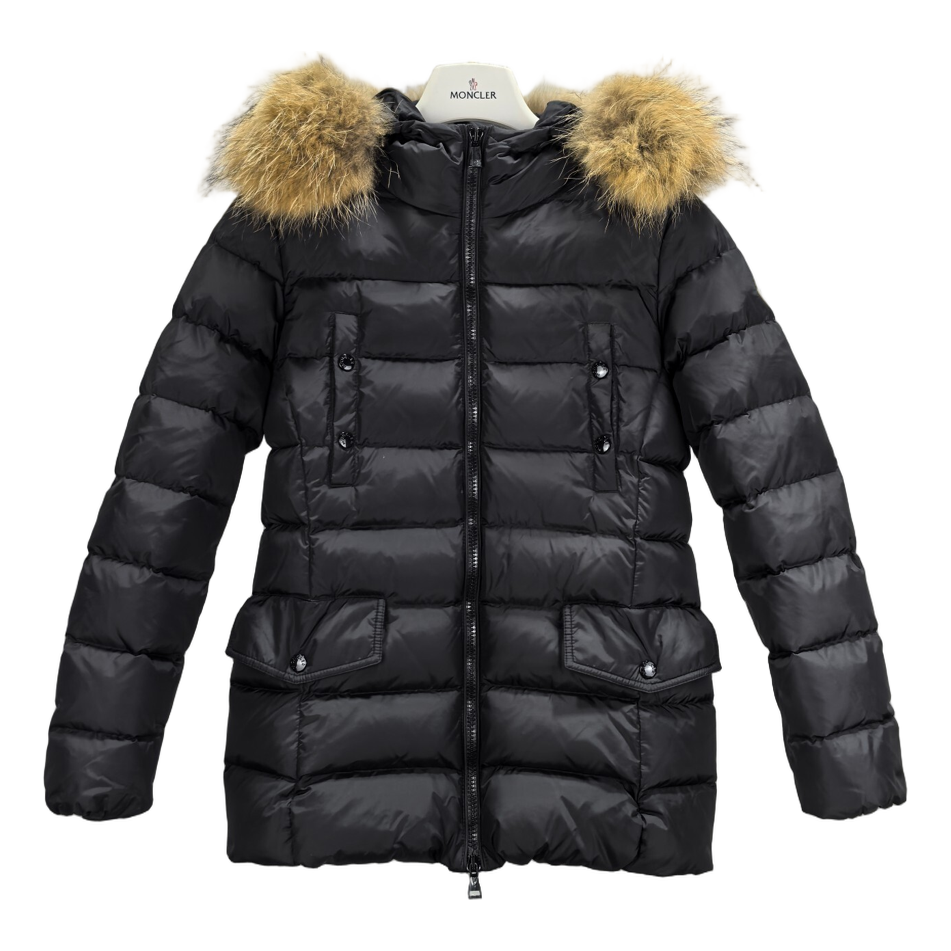 Moncler Four-Pocket Belted Fur-Trim Puffer Jacket | Black | Belted | Fur Trim