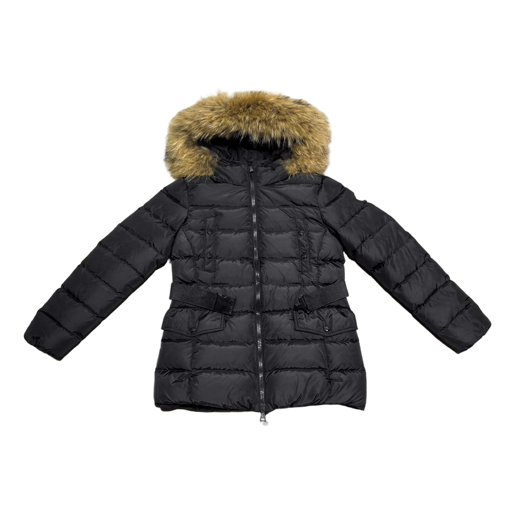 Moncler Four-Pocket Belted Fur-Trim Puffer Jacket | Black | Belted | Fur Trim