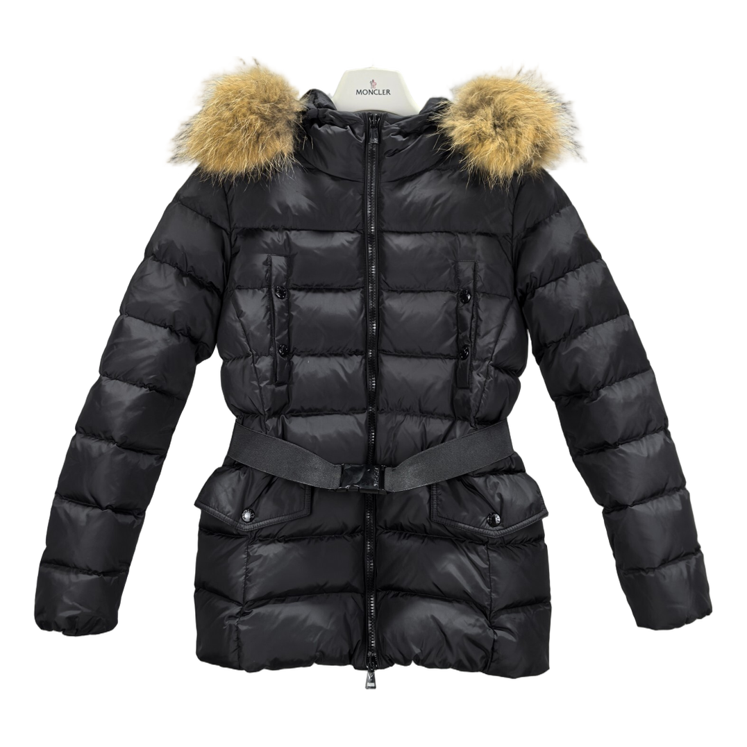 Moncler Four-Pocket Belted Fur-Trim Puffer Jacket | Black | Belted | Fur Trim