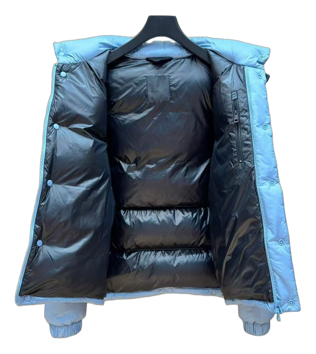 Moncler Orange-Badge Hooded Puffer Jacket | Ice Blue | Premium Down
