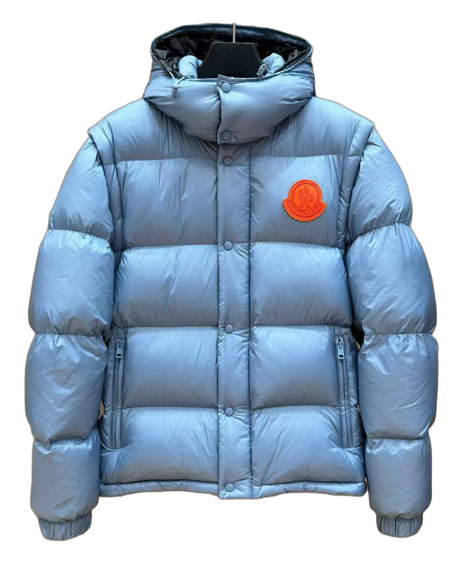 Moncler Orange-Badge Hooded Puffer Jacket | Ice Blue | Premium Down