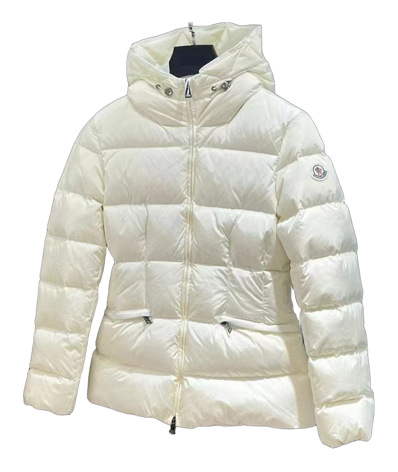 Moncler Fitted Hooded Short Puffer Jacket | Ivory | Tailored Fit | Cropped