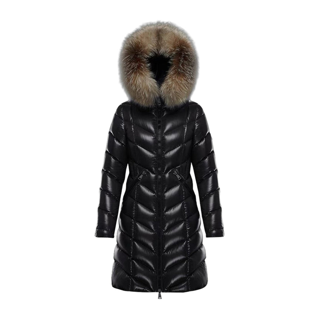 Moncler Fulmarus Chevron-Quilted Fur-Trim Long Coat | Premium Down | Fur Trim