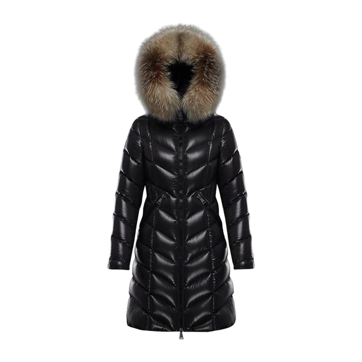 Moncler Fulmarus Chevron-Quilted Fur-Trim Long Coat | Premium Down | Fur Trim