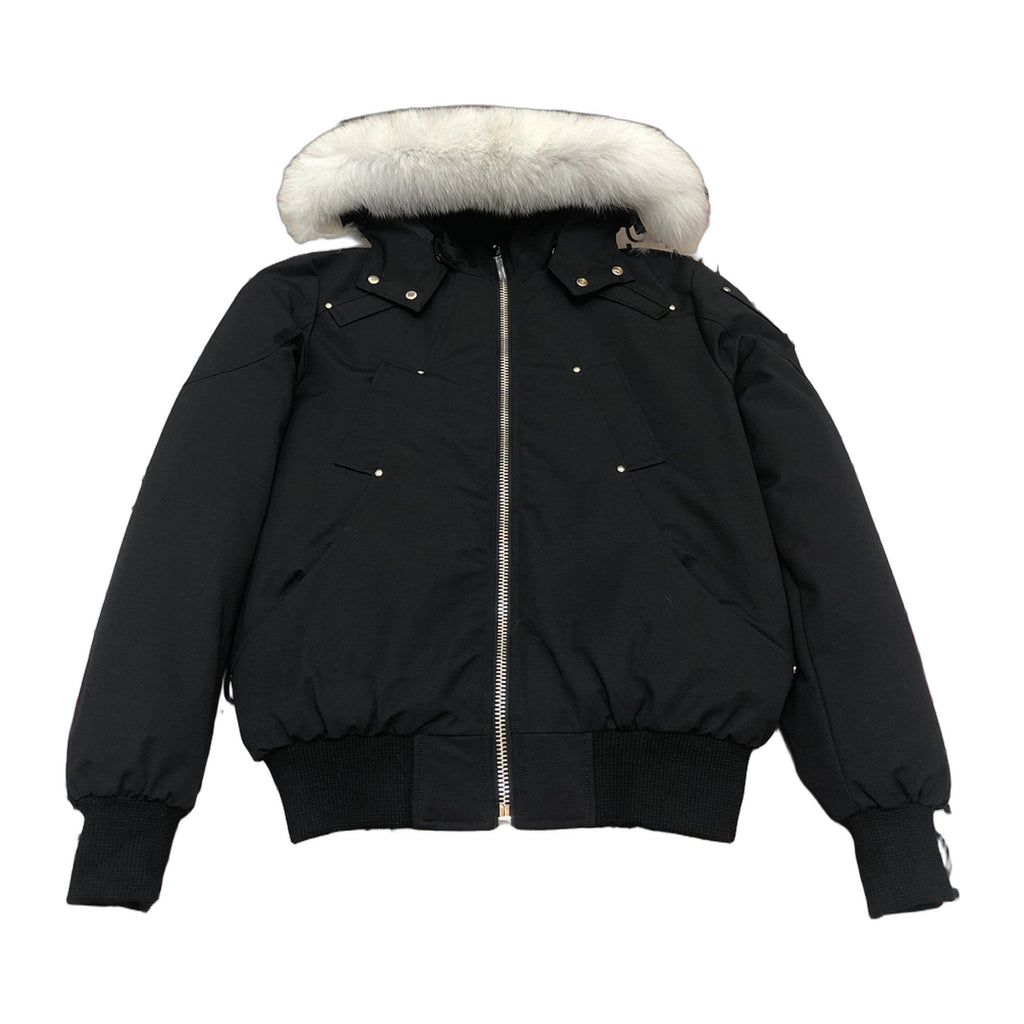Moose Knuckles Men's Ballistic Shearling-Trim Bomber Jacket | Black | Canadian Down