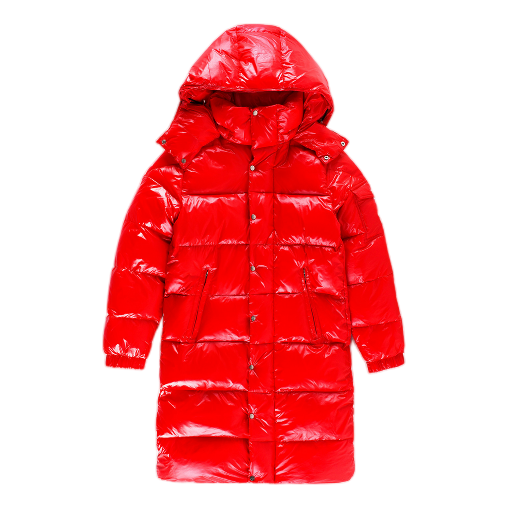 Moncler Hanoverian Glossy Hooded Long Puffer Coat | Red | Premium Down
