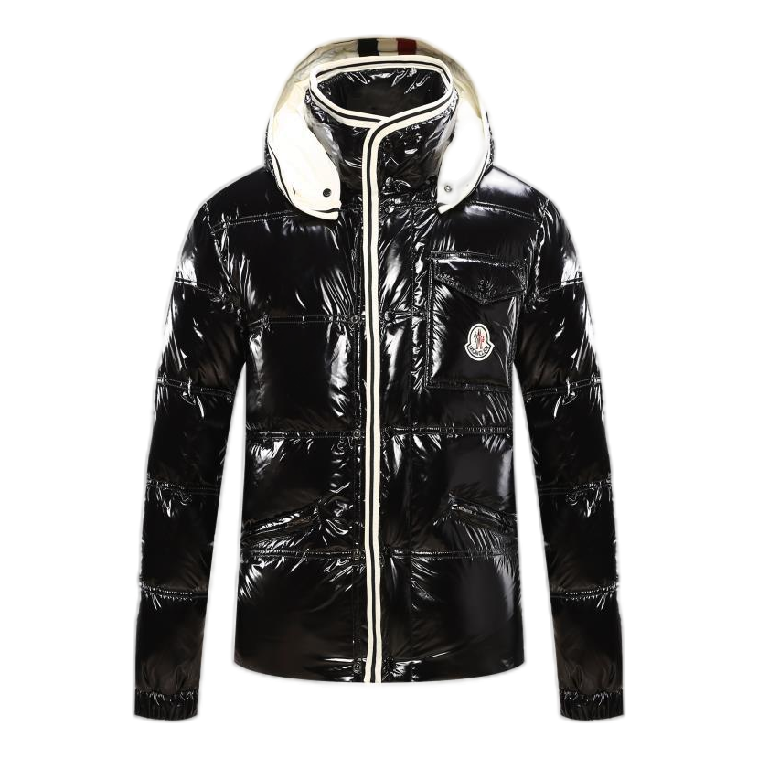 Moncler Contrast-Trim Glossy Hooded Puffer Jacket | Contrast Trim | Glossy Shell