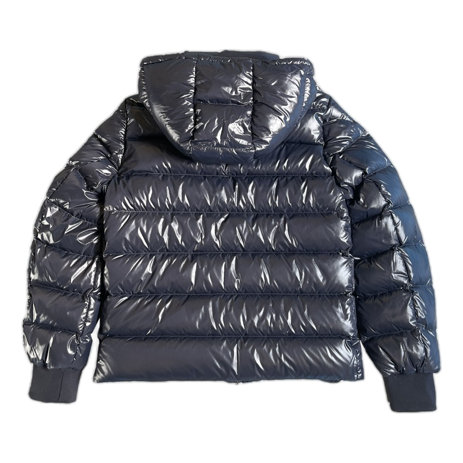 Moncler Glossy Logo-Zip Hooded Puffer Jacket | Navy | Premium Down