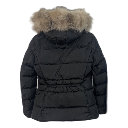 Moncler Cinched-Waist Fur-Trim Hooded Puffer Jacket | Black | Fur Trim | Cinched Waist