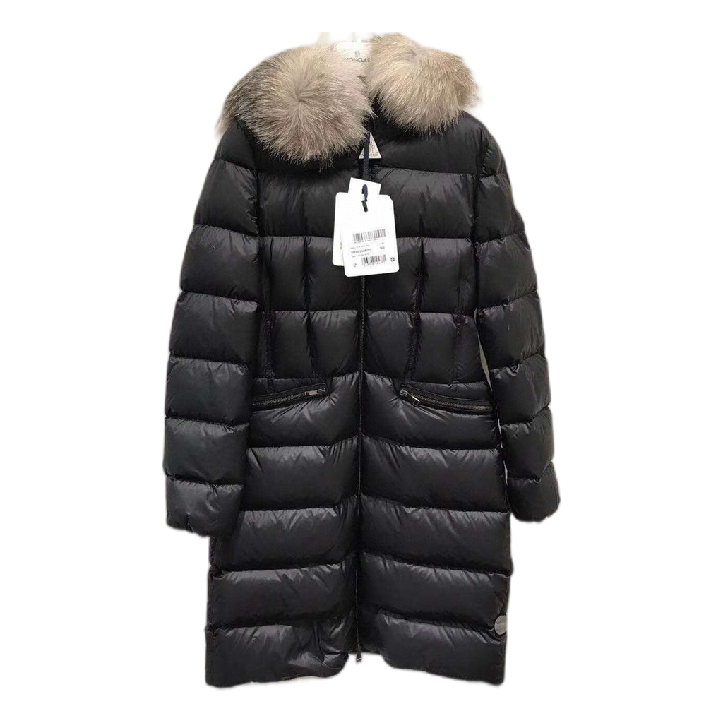 Moncler Four-Pocket Fur-Trim Hooded Long Puffer Coat | Black | Fur Trim