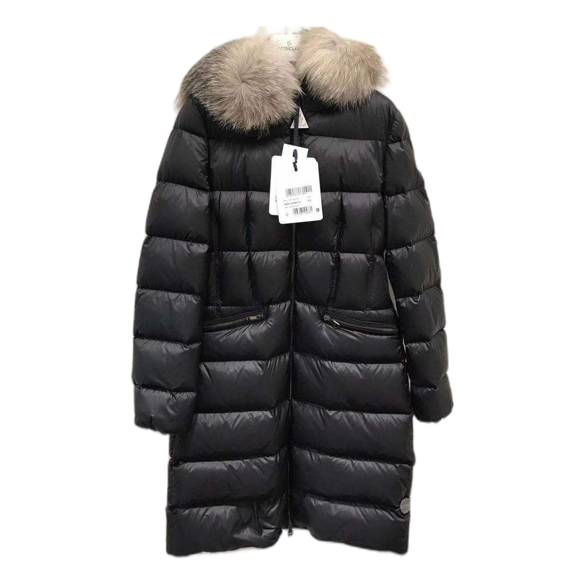 Moncler Four-Pocket Fur-Trim Hooded Long Puffer Coat | Black | Fur Trim