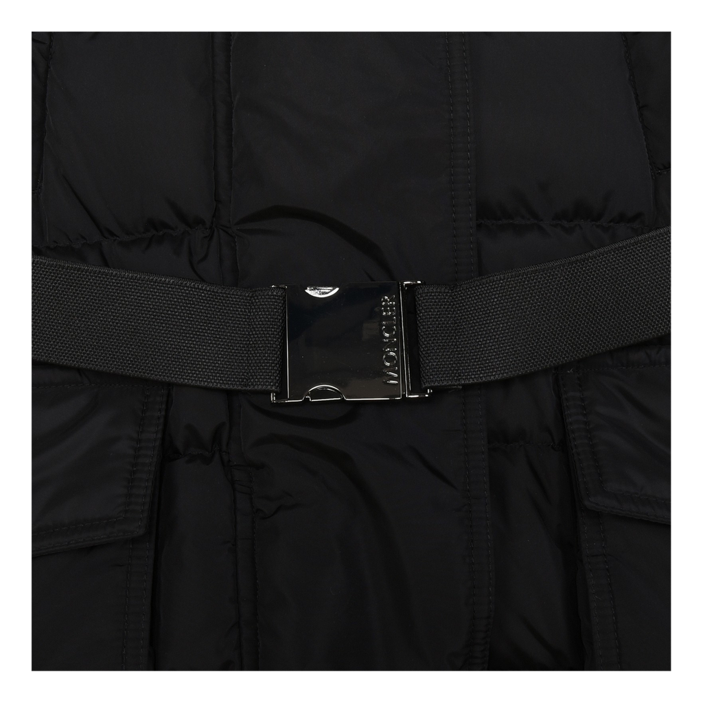 Moncler Khloe Belted Fur-Trim Hooded Long Coat | Black | Premium Down