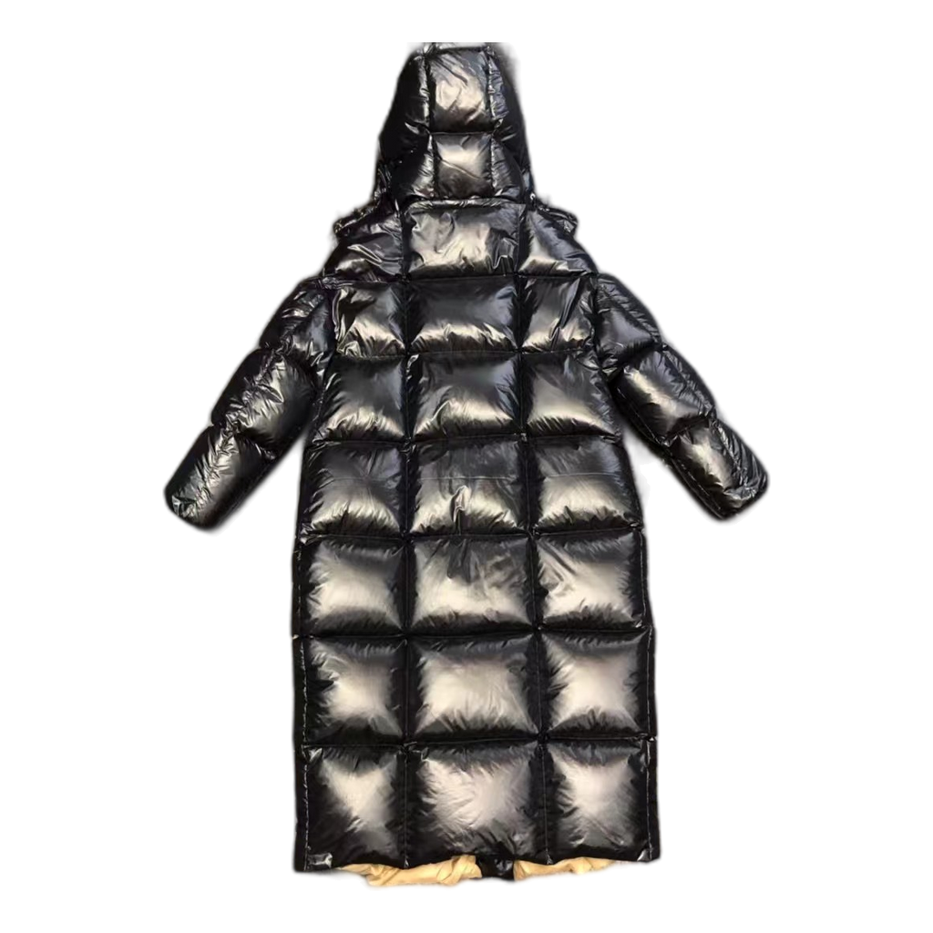 Moncler Gold-Lined Glossy Long Puffer Coat | Black | Gold Lining