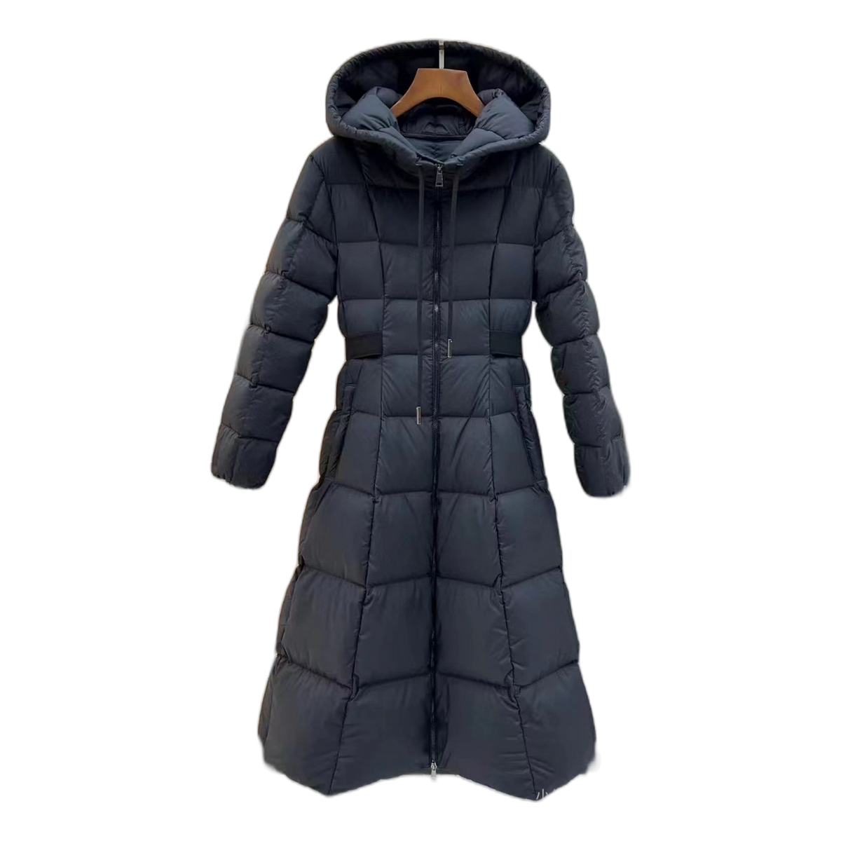 Moncler Drawstring-Hood Fitted Long Puffer Coat | Black | Tailored Fit | Long