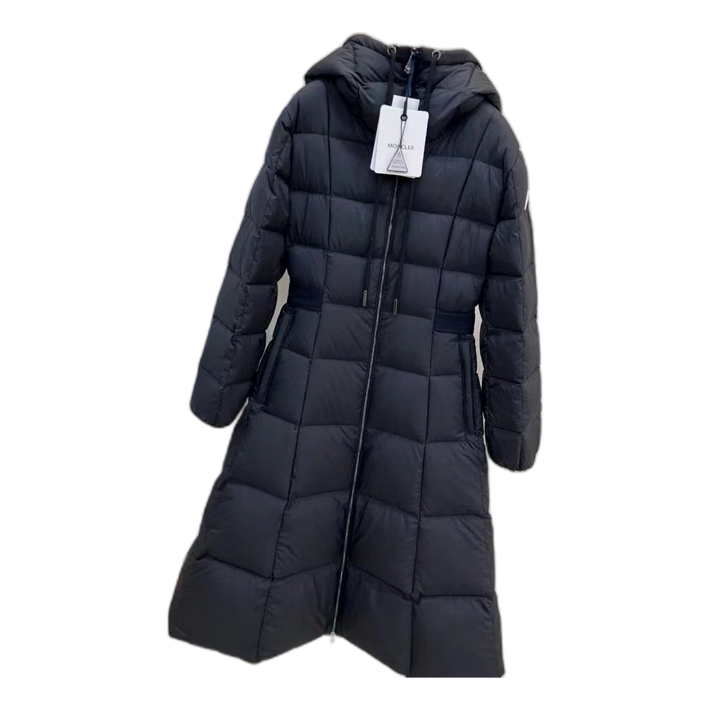 Moncler Drawstring-Hood Fitted Long Puffer Coat | Black | Tailored Fit | Long
