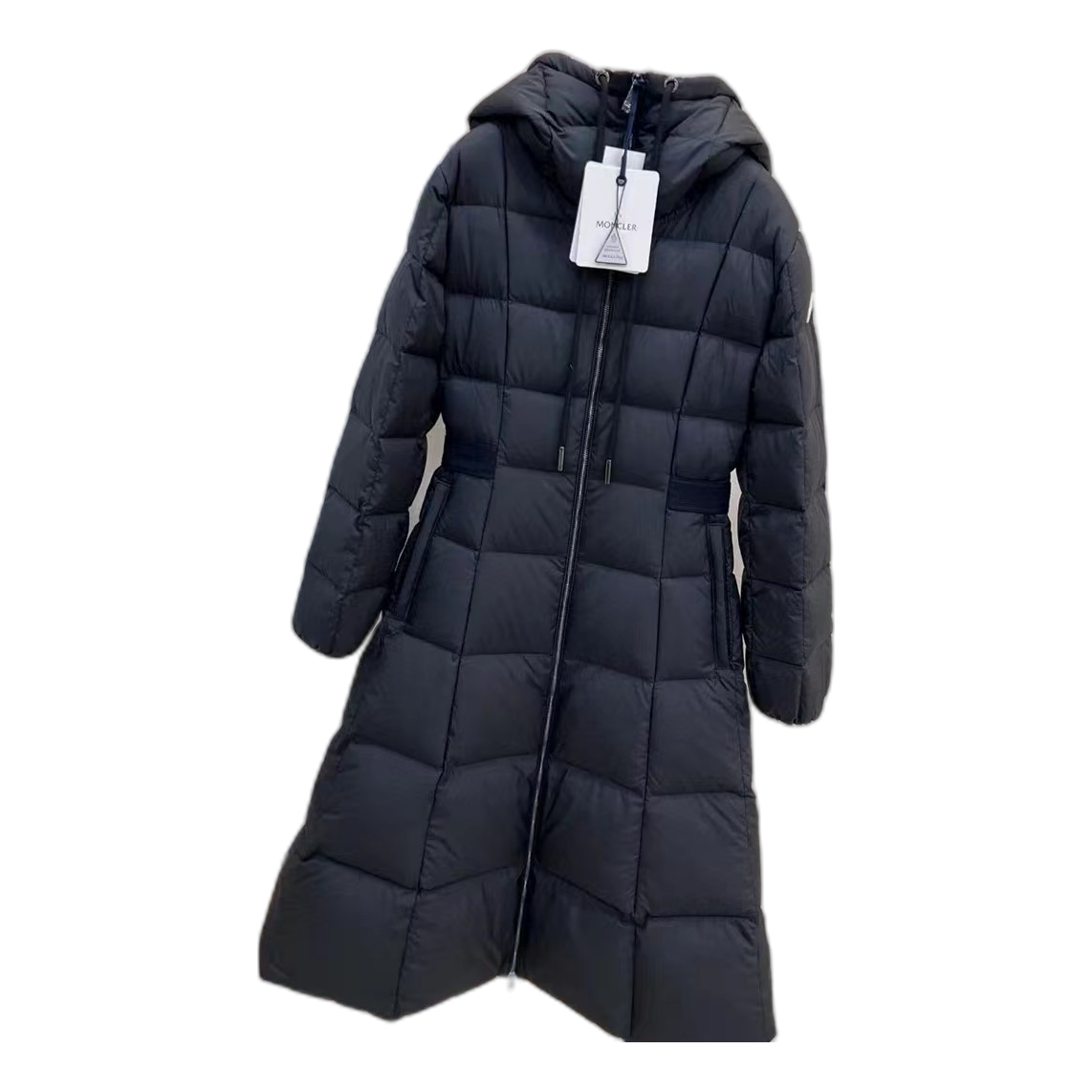 Moncler Drawstring-Hood Fitted Long Puffer Coat | Black | Tailored Fit | Long