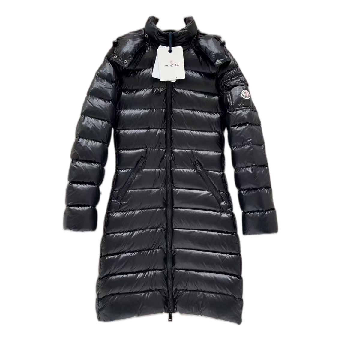 Moncler Narrow-Quilt Fur-Trim Hooded Long Puffer Coat | Black | Premium Down