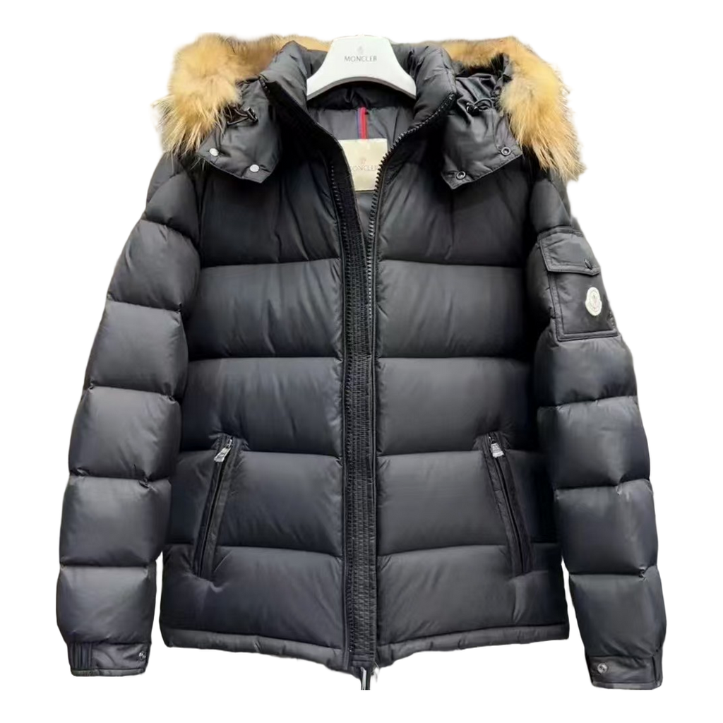 Moncler Fur-Trim Hooded Puffer Jacket | Black | Full-Length | Fur-Trim Hood