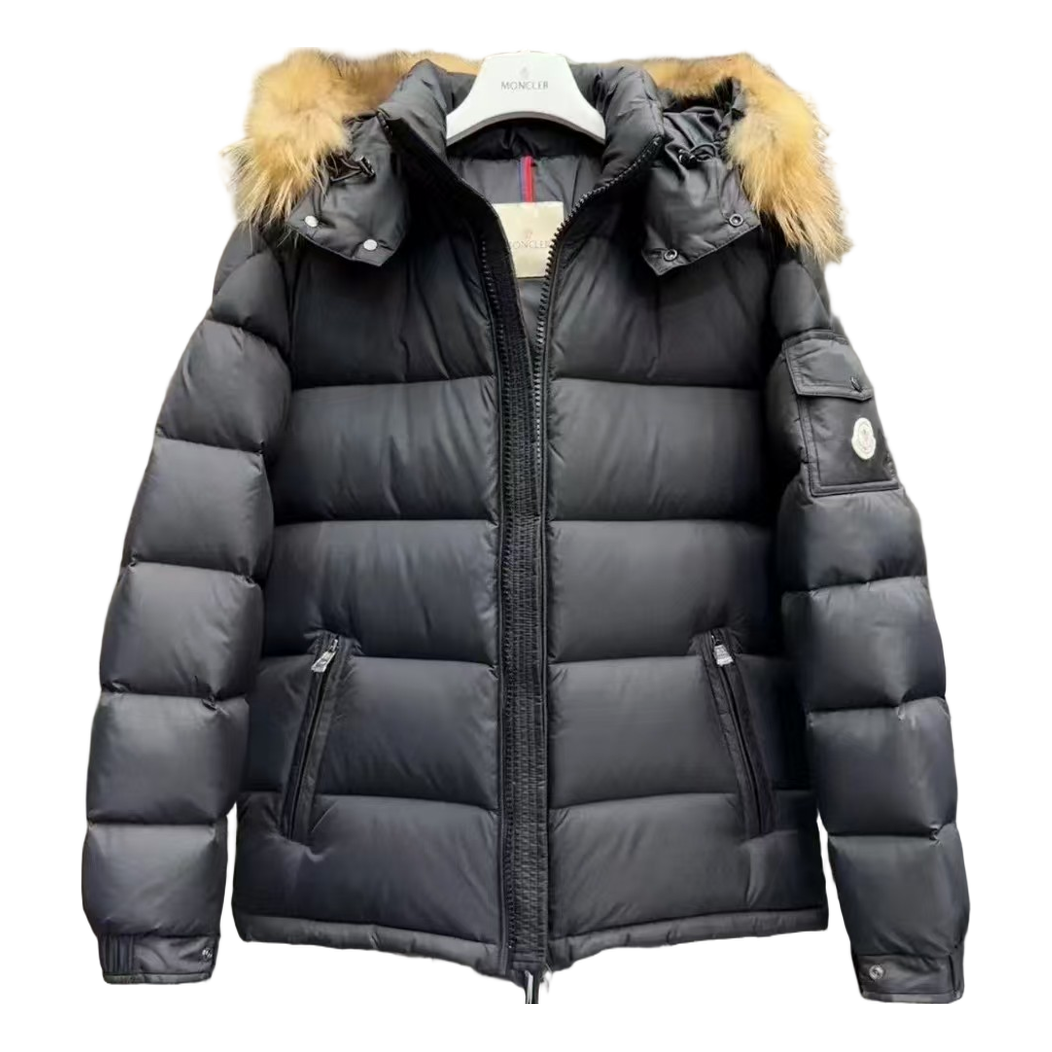 Moncler Fur-Trim Hooded Puffer Jacket | Black | Full-Length | Fur-Trim Hood