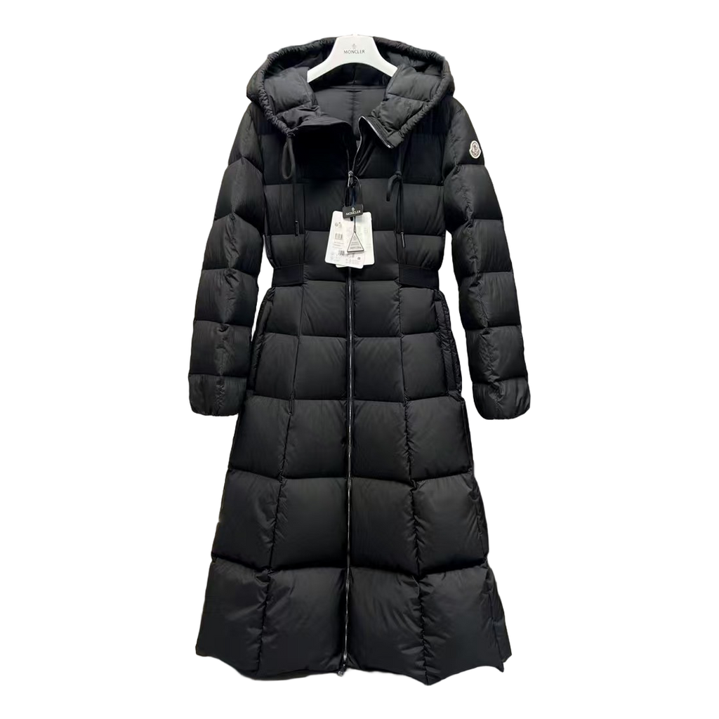 Moncler Fitted Long Hooded Puffer Coat | Black | Tailored Fit | Premium Down