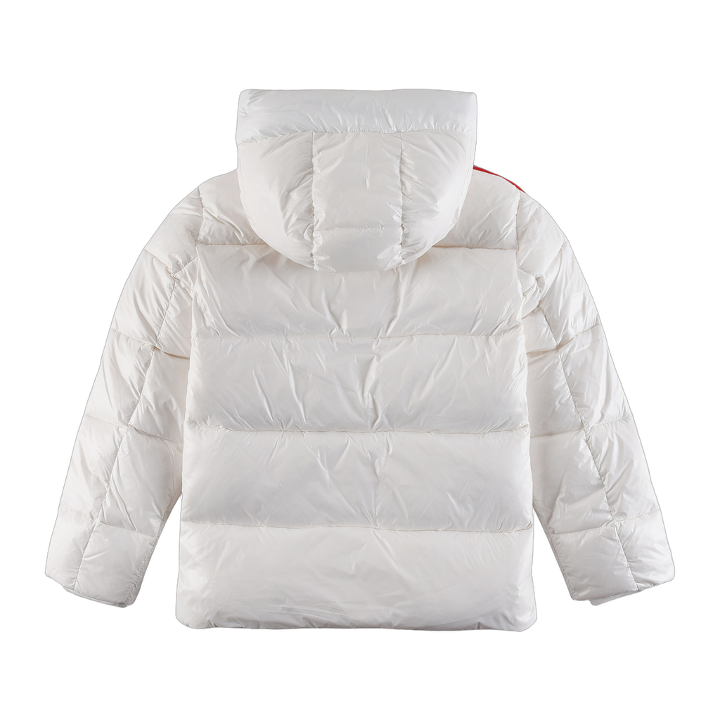Moncler Tricolour Sleeve-Stripe Hooded Puffer Jacket | White | Premium Down