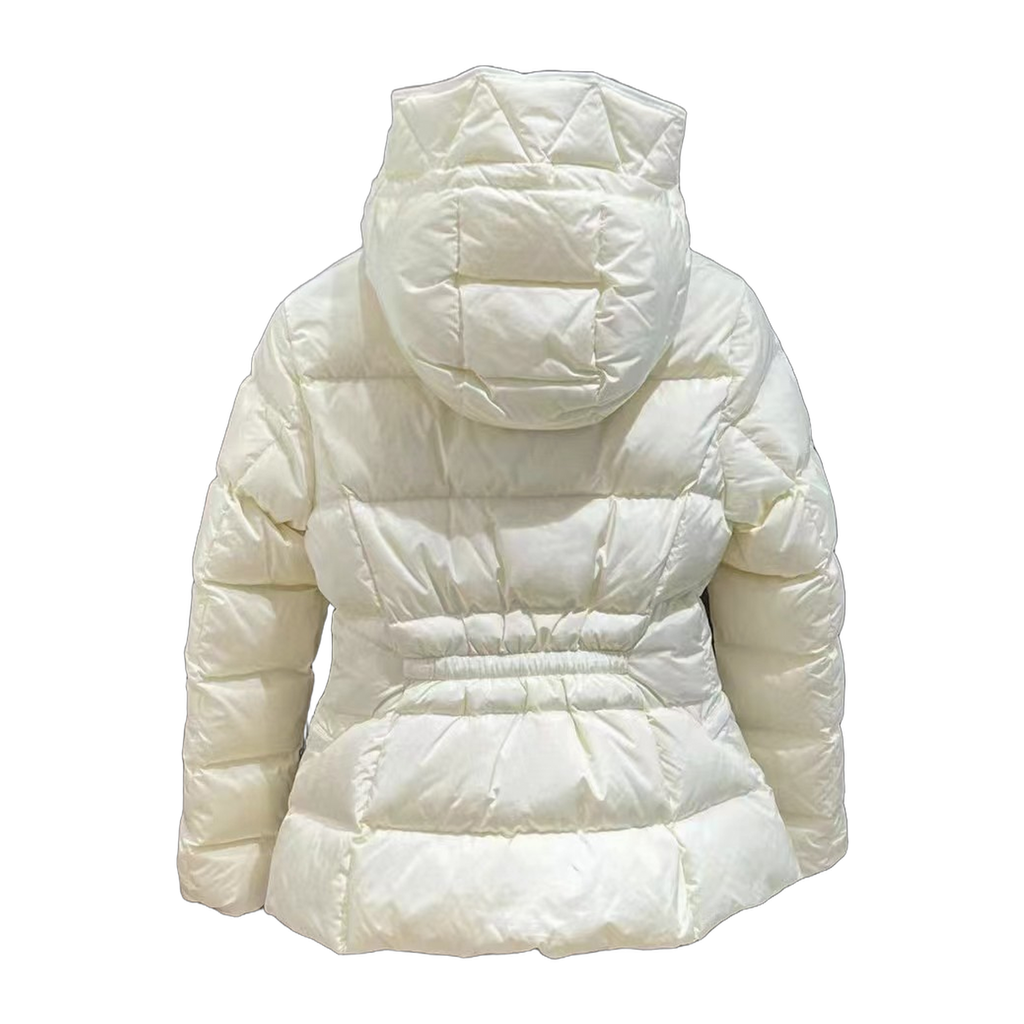 Moncler Fitted Hooded Short Puffer Jacket | Ivory | Tailored Fit | Cropped