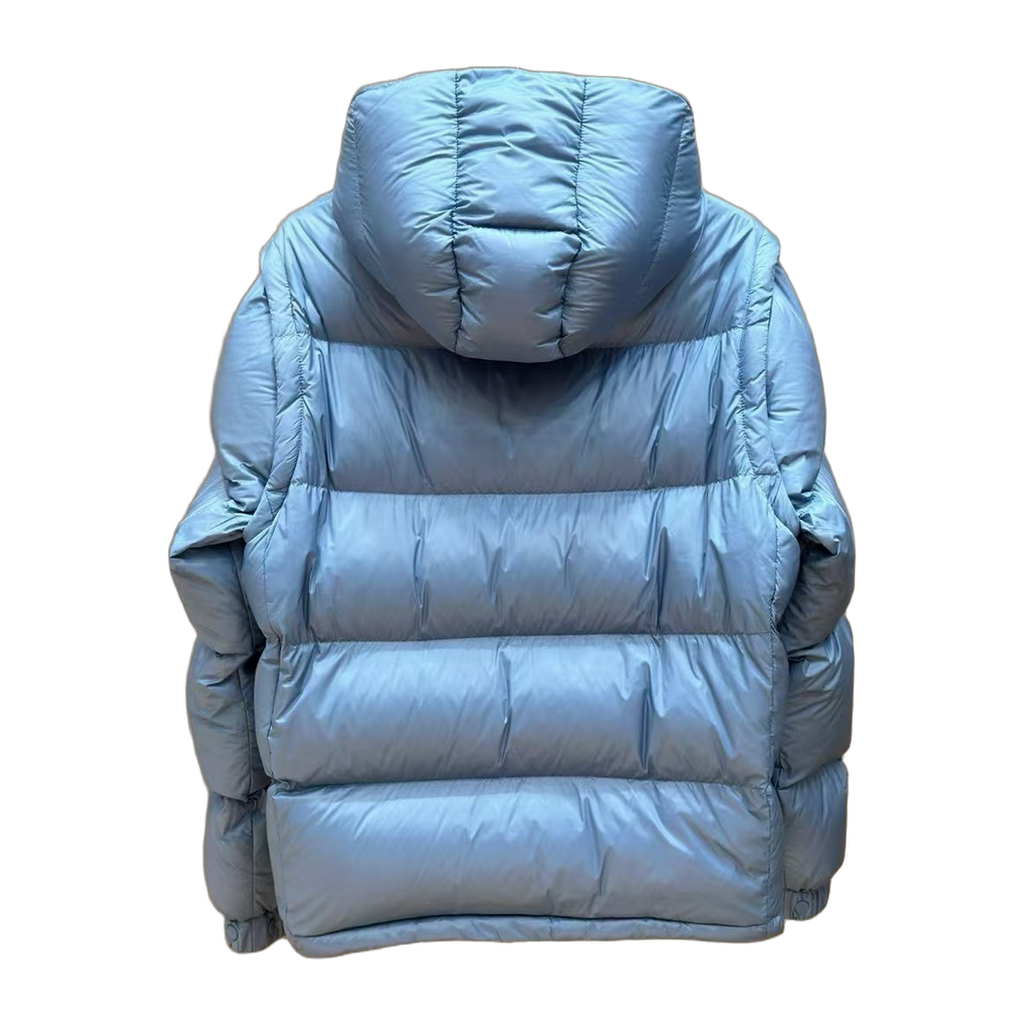 Moncler Orange-Badge Hooded Puffer Jacket | Ice Blue | Premium Down