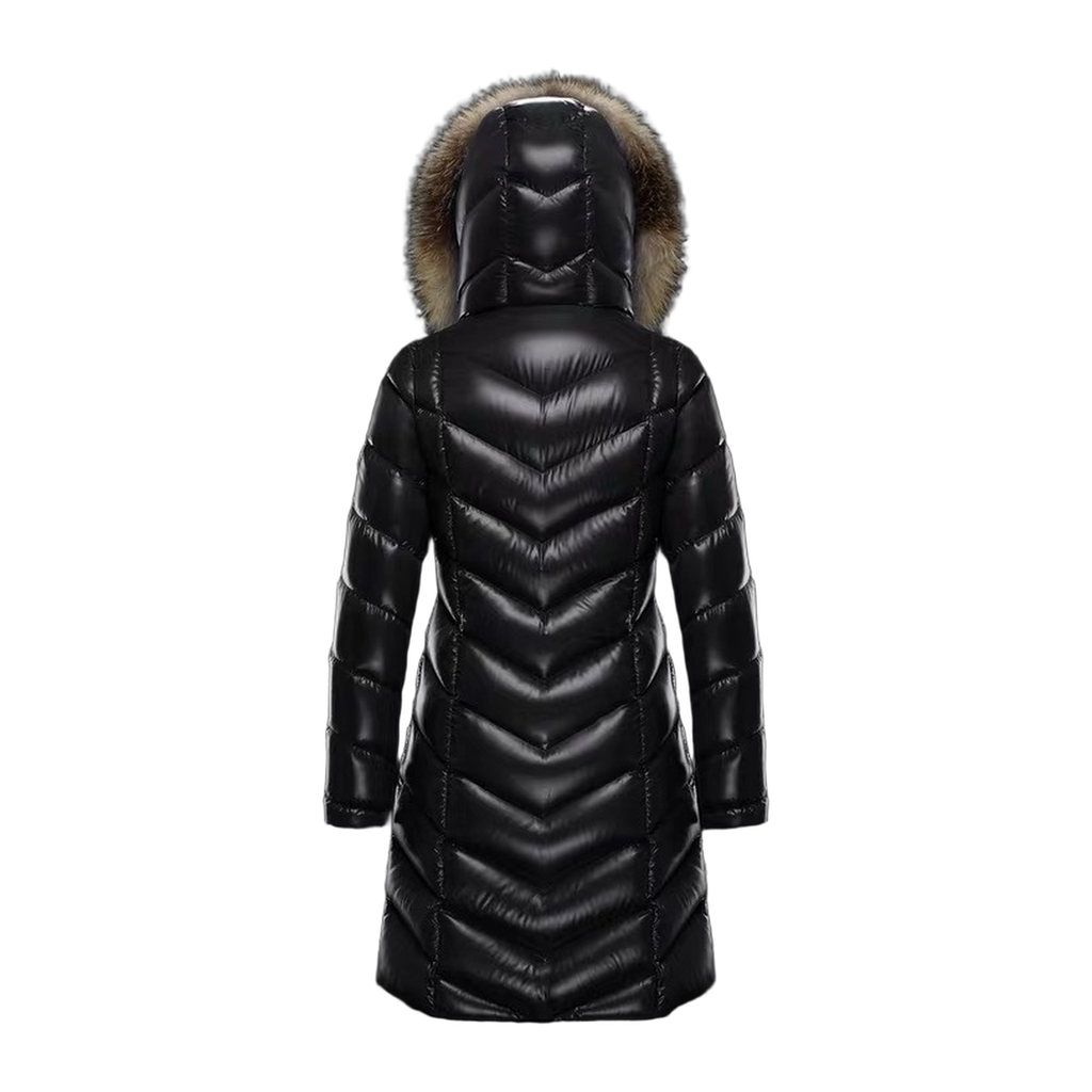 Moncler Fulmarus Chevron-Quilted Fur-Trim Long Coat | Premium Down | Fur Trim