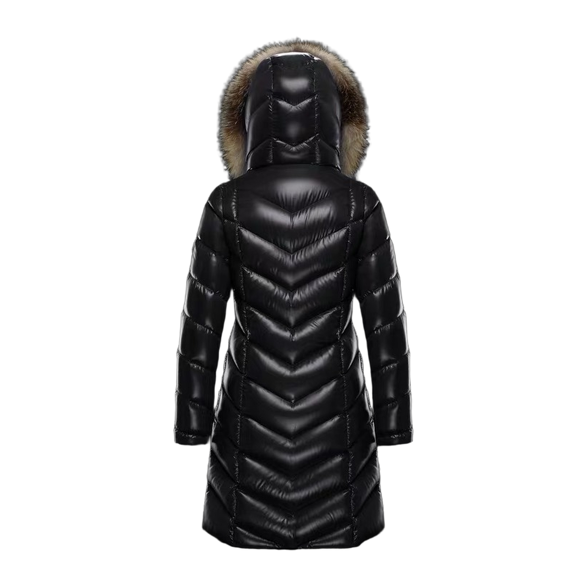 Moncler Fulmarus Chevron-Quilted Fur-Trim Long Coat | Premium Down | Fur Trim