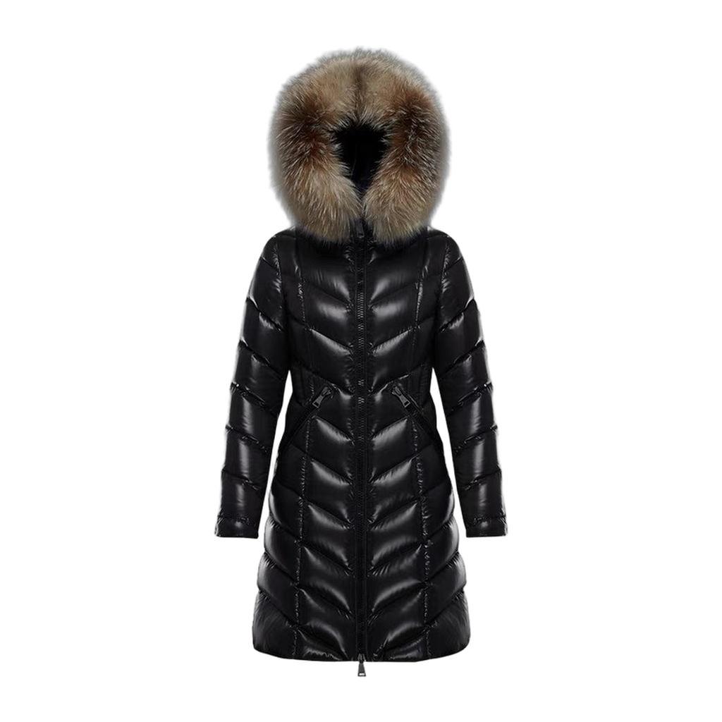 Moncler Fulmarus Chevron-Quilted Fur-Trim Long Coat | Premium Down | Fur Trim