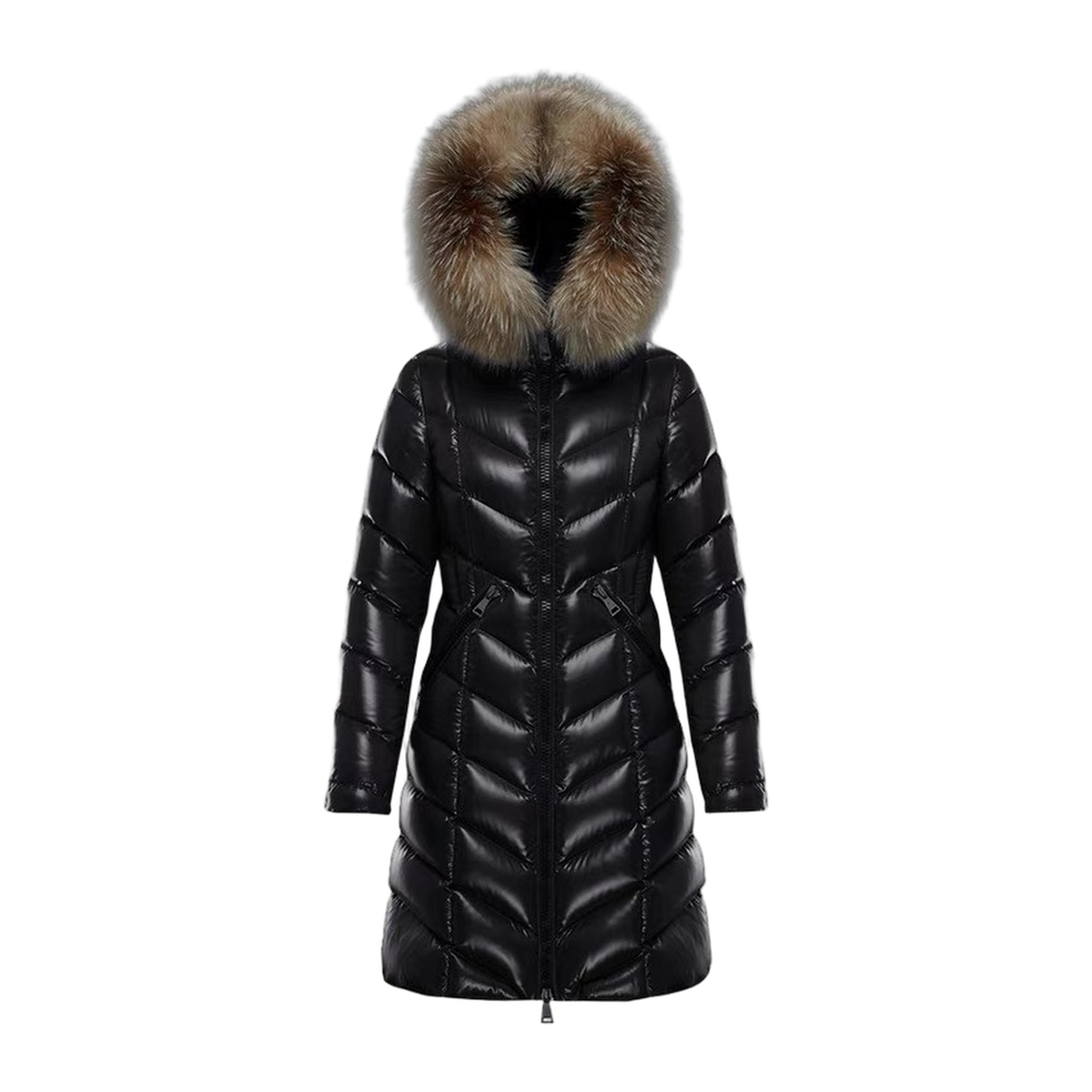 Moncler Fulmarus Chevron-Quilted Fur-Trim Long Coat | Premium Down | Fur Trim