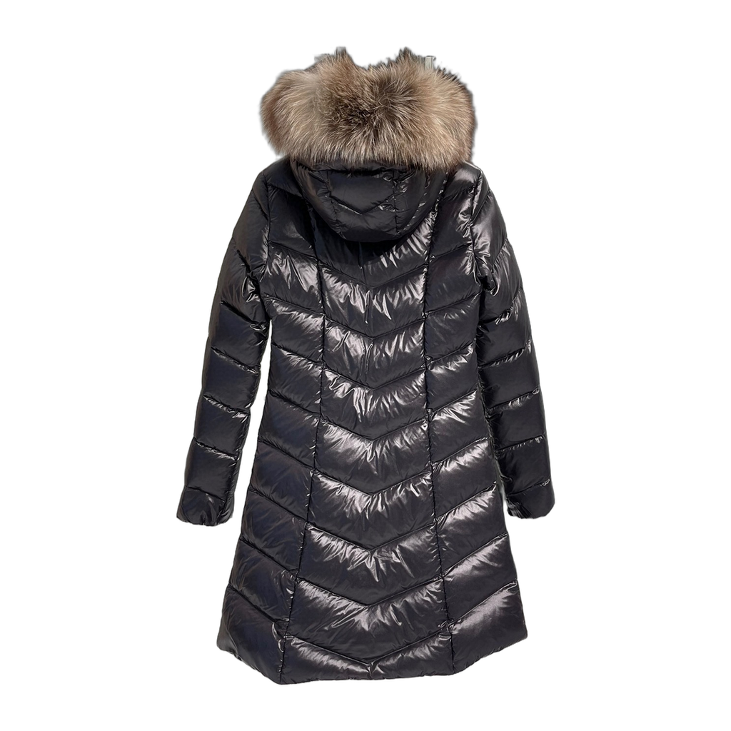 Moncler Fulmarus Chevron-Quilted Fur-Trim Long Coat | Premium Down | Fur Trim