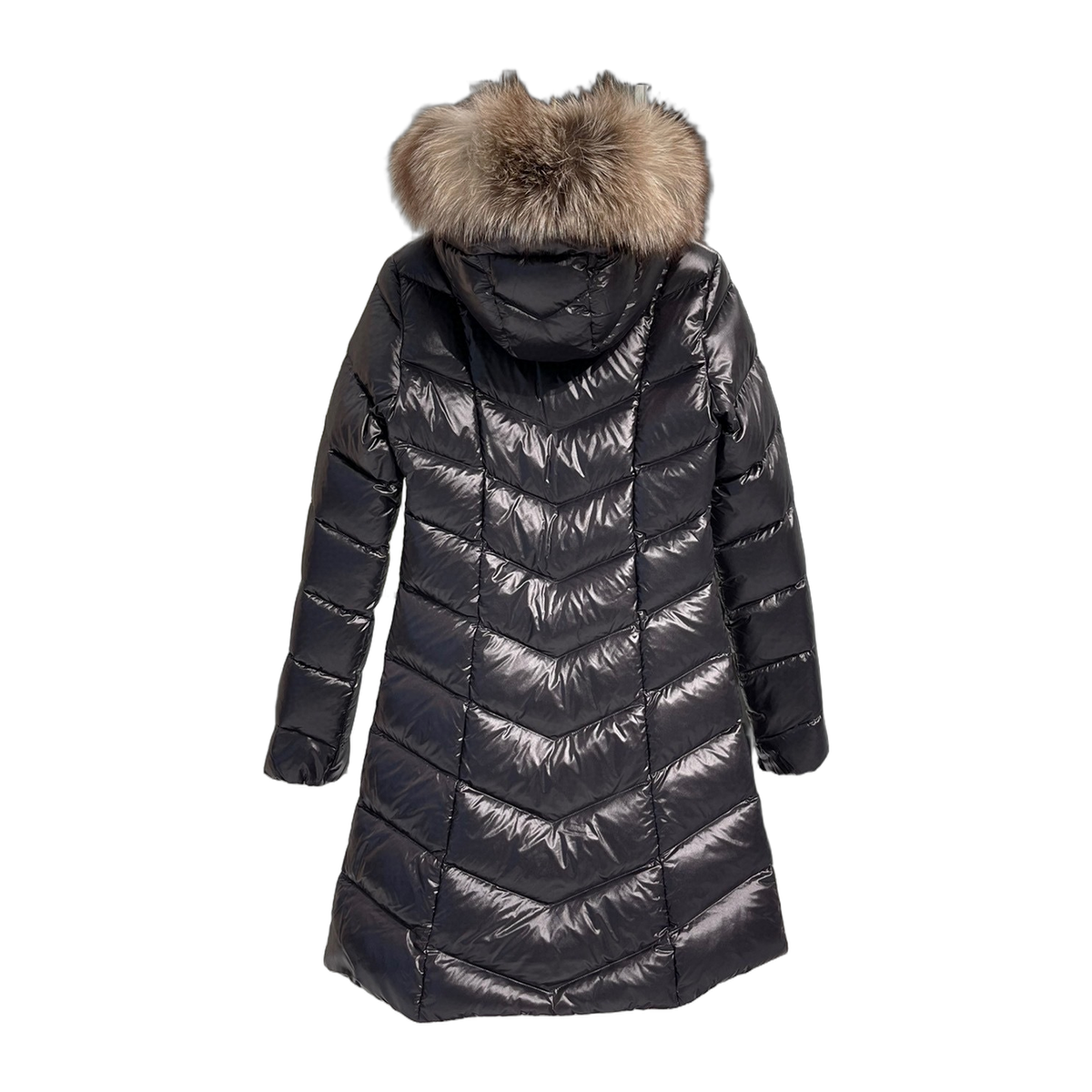 Moncler Fulmarus Chevron-Quilted Fur-Trim Long Coat | Premium Down | Fur Trim