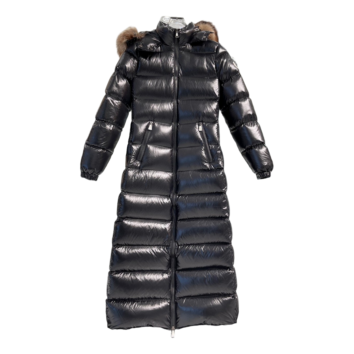 Moncler Glossy Fur-Trim Hooded Long Puffer Coat | Premium Down | Fur Trim