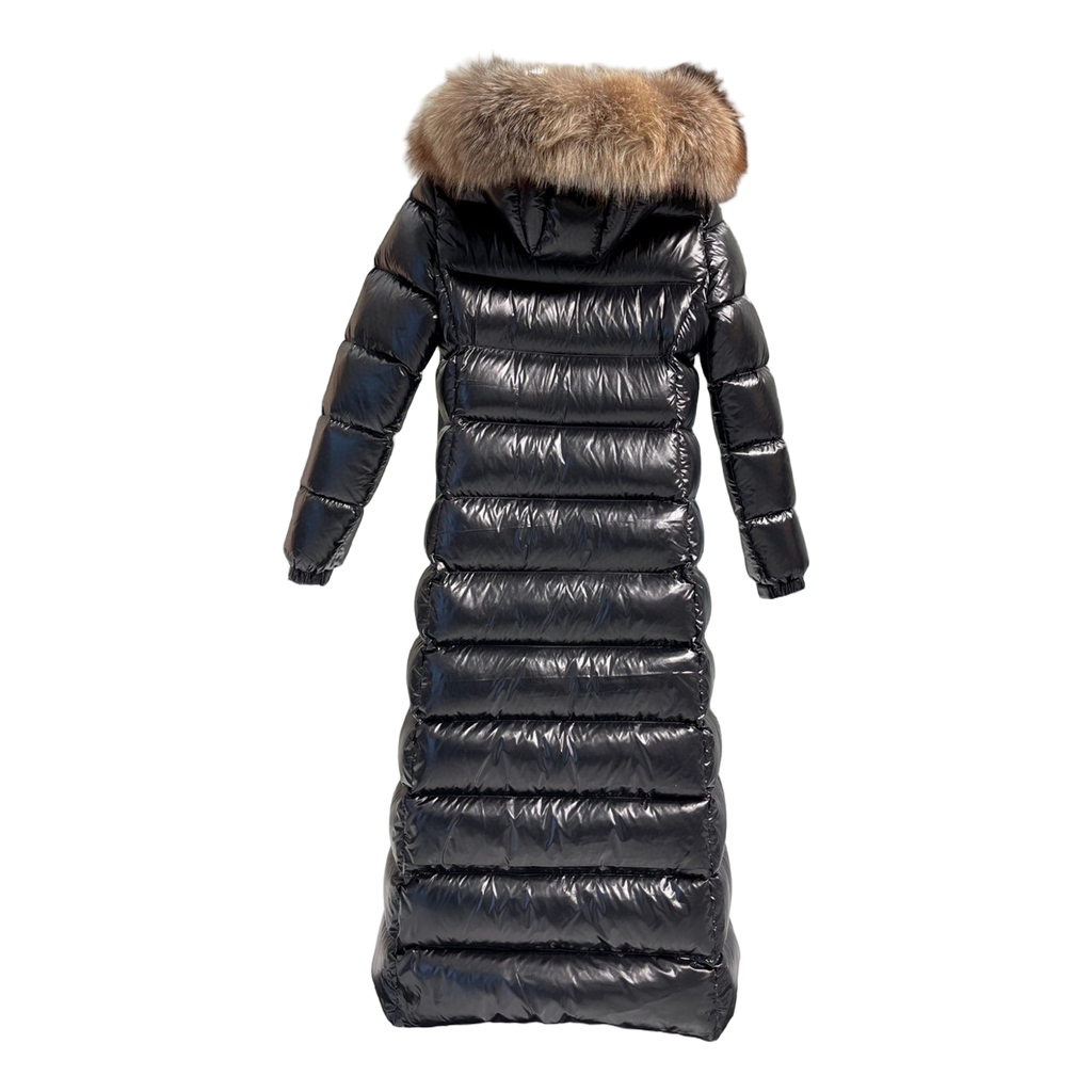 Moncler Glossy Fur-Trim Hooded Long Puffer Coat | Premium Down | Fur Trim