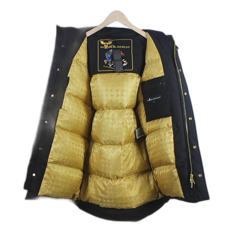 Moose Knuckles Stag Lake Gold-Trim Fur-Hood Parka | Black | Canadian Down