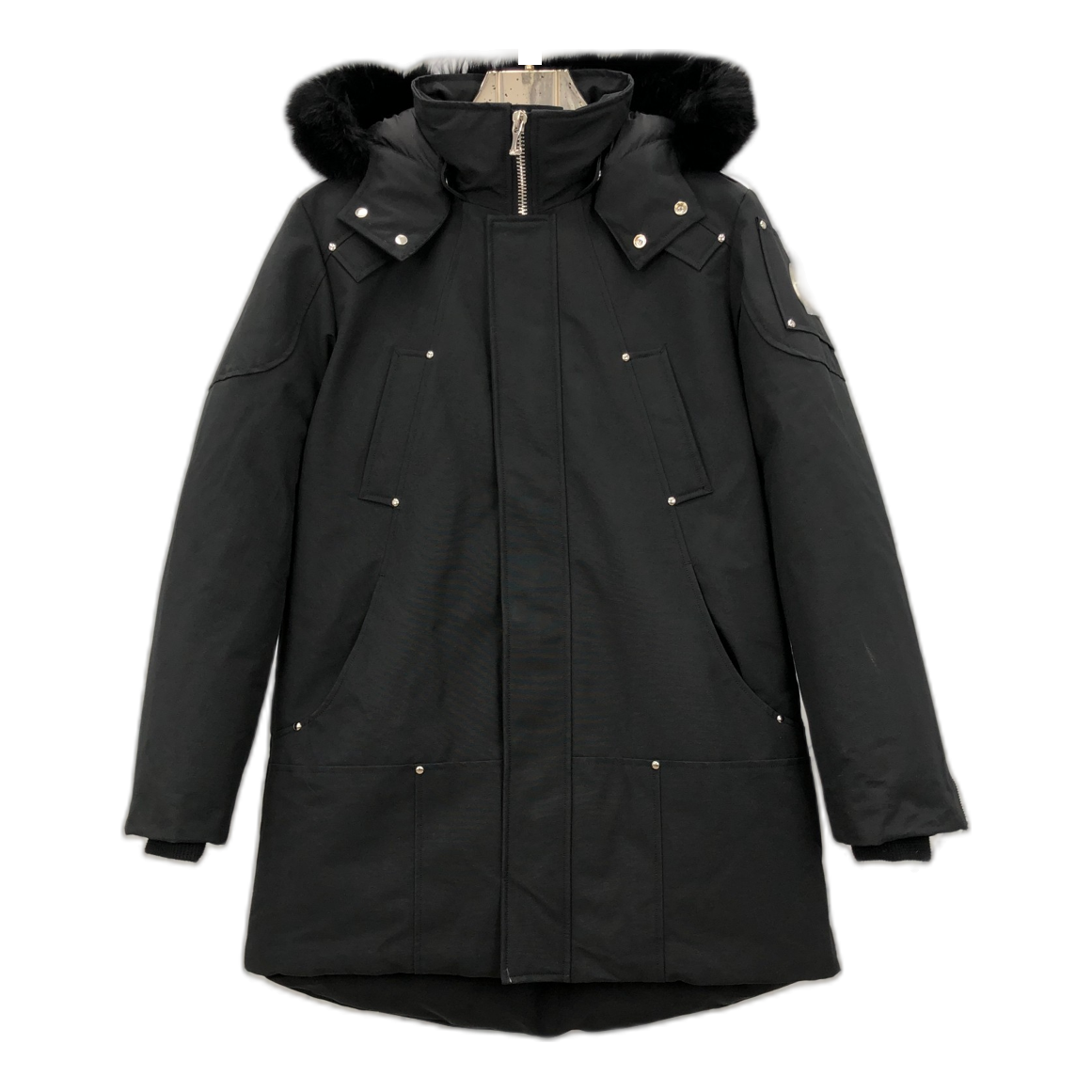 Moose Knuckles Curved-Hem Fur-Trim Hooded Parka | Black | Canadian Down Extreme Cold