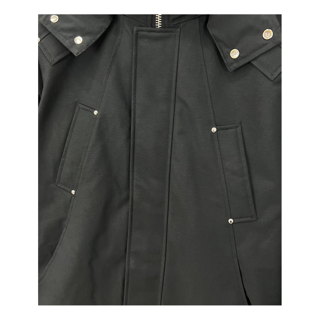 Moose Knuckles Curved-Hem Fur-Trim Hooded Parka | Black | Canadian Down Extreme Cold