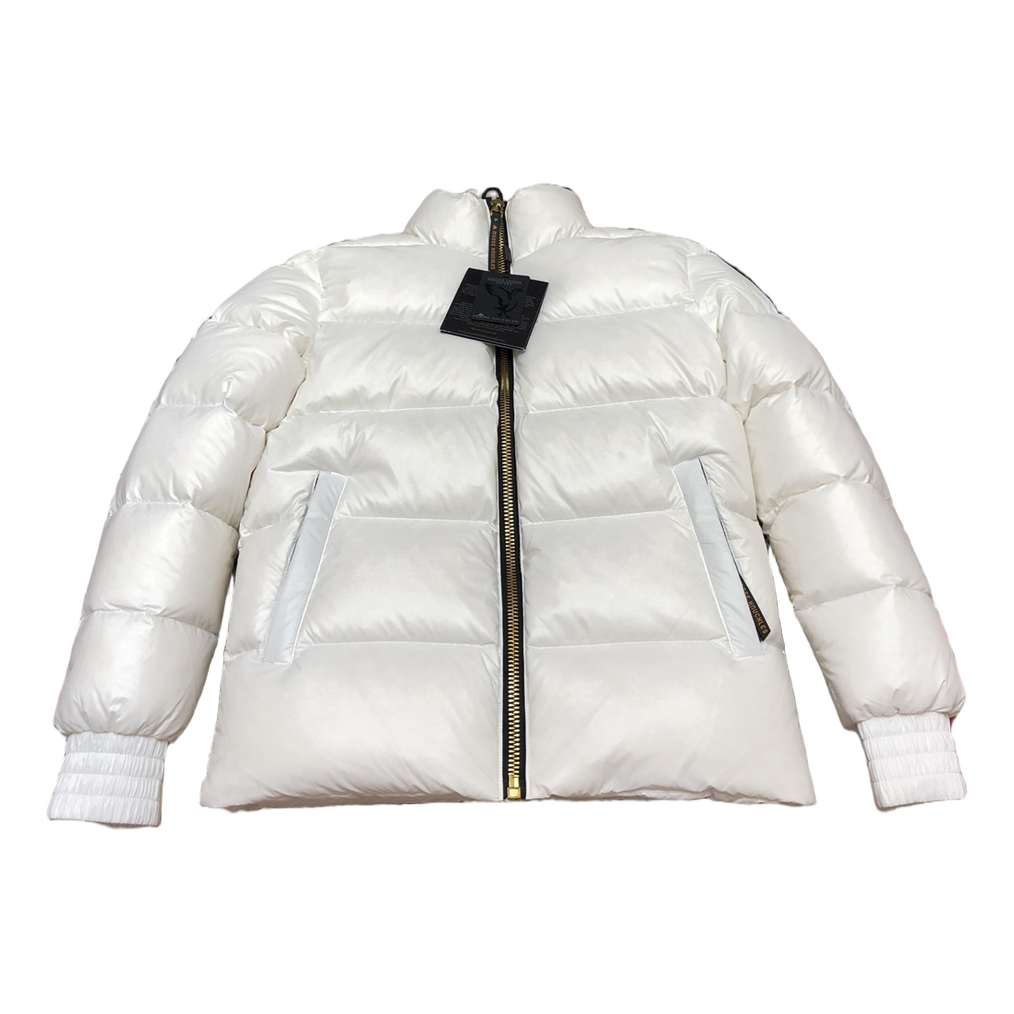Moose Knuckles Logo-Zip Quilted Puffer Bomber | Off White | Canadian Down Jacket