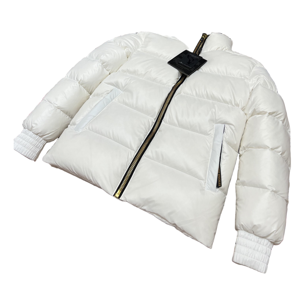 Moose Knuckles Logo-Zip Quilted Puffer Bomber | Off White | Canadian Down Jacket