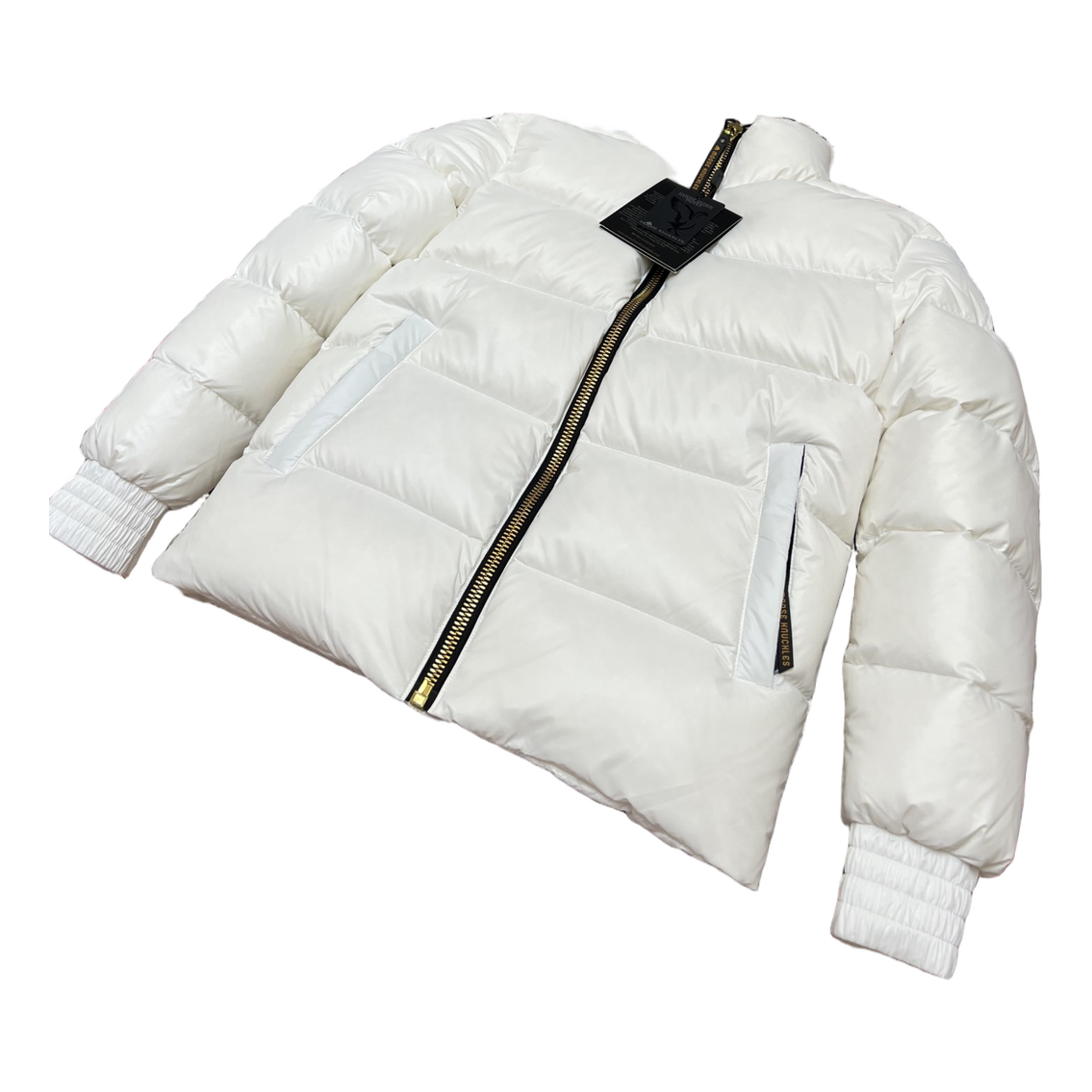 Moose Knuckles Logo-Zip Quilted Puffer Bomber | Off White | Canadian Down Jacket
